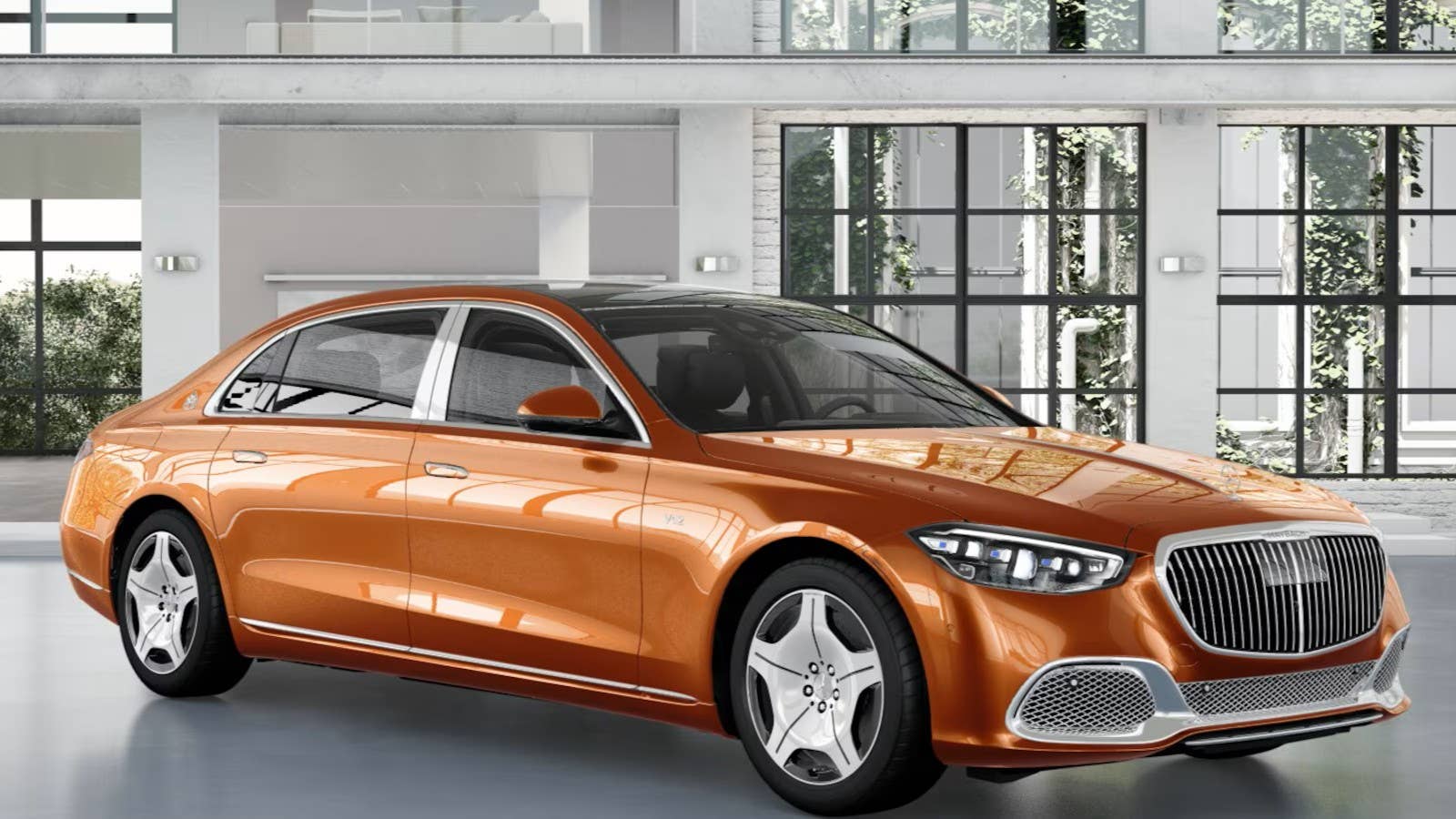 2026 Mercedes-Maybach S 680 in Manufaktur Orange Flame front angled view