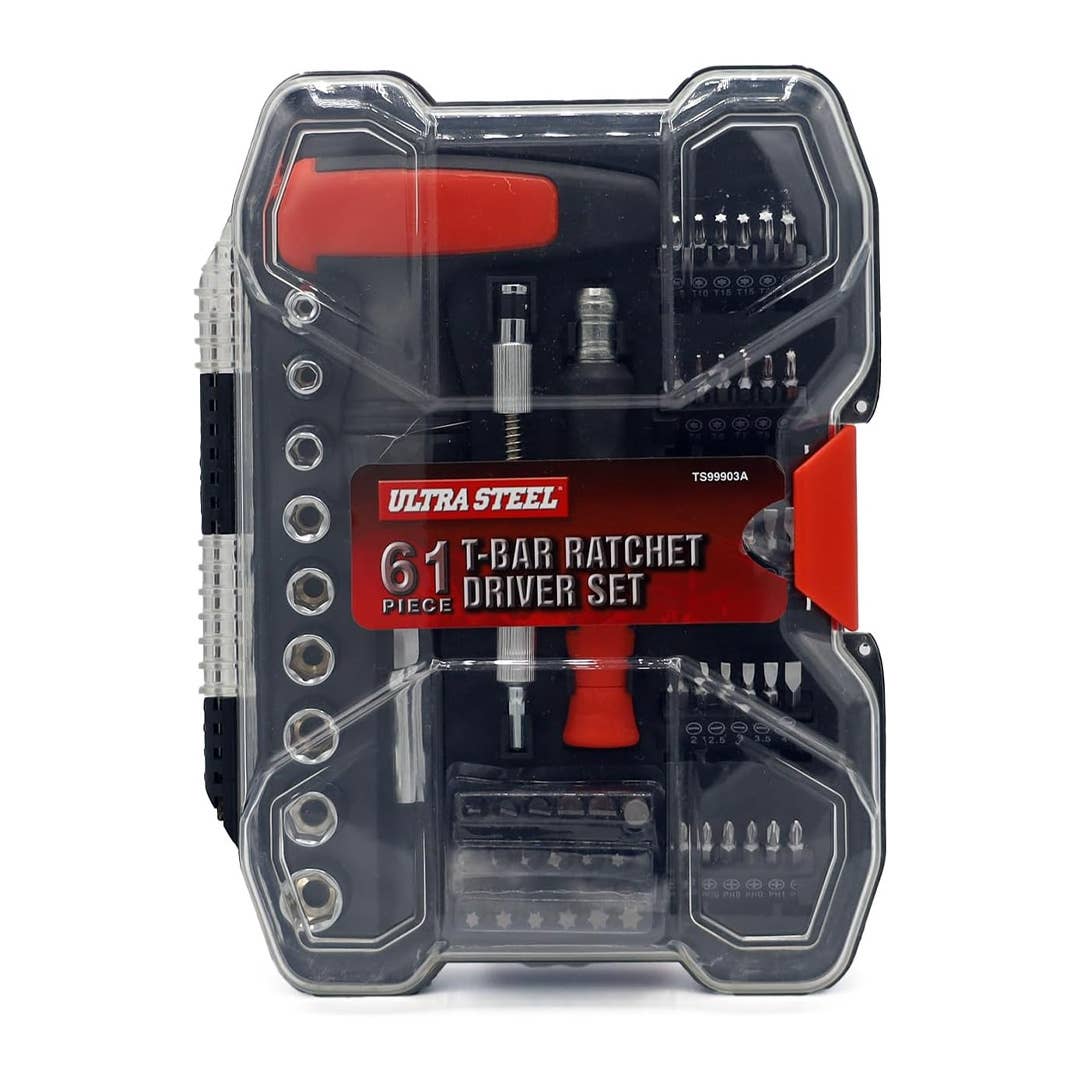 The Ultra Steel 61-Piece T-Bar Ratchet Driver Set, pictured here, is now on sale at Amazon.