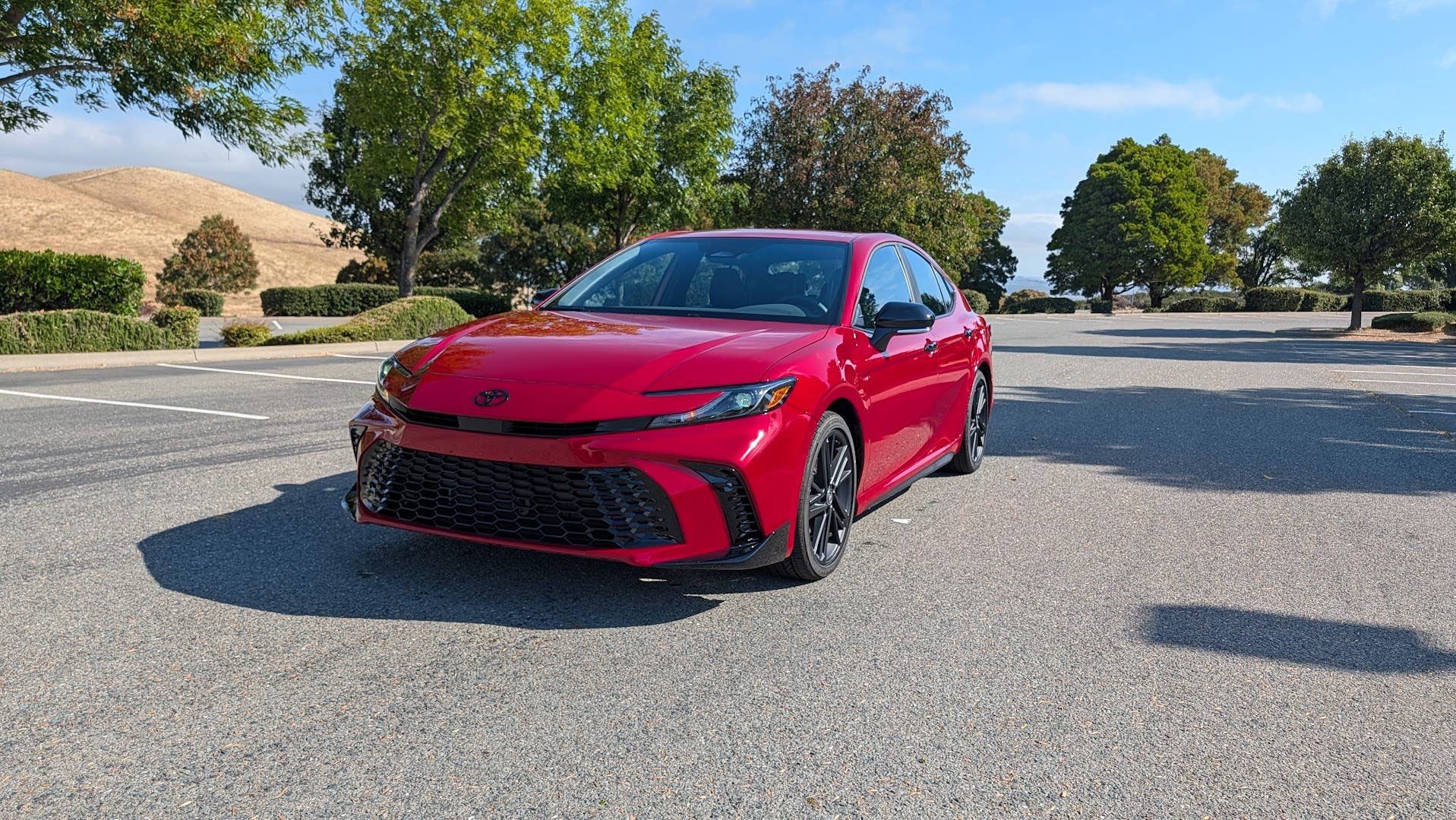 The front quarter end of the 2026 Toyota Camry Nightshade Hybrid
