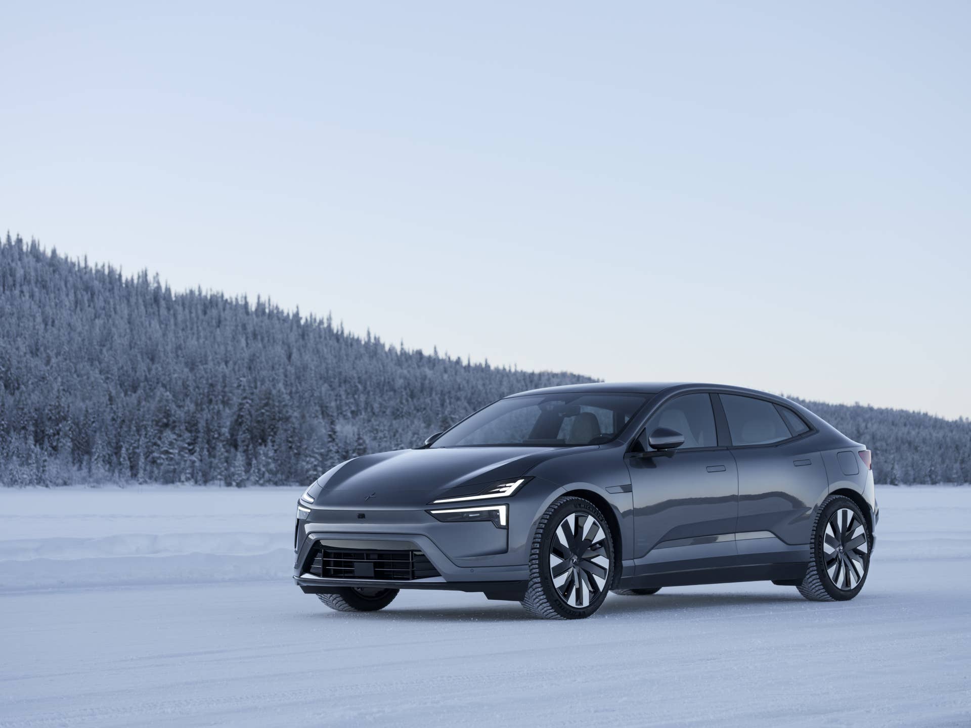 2026 Polestar 4 in Stratus paint front angled view