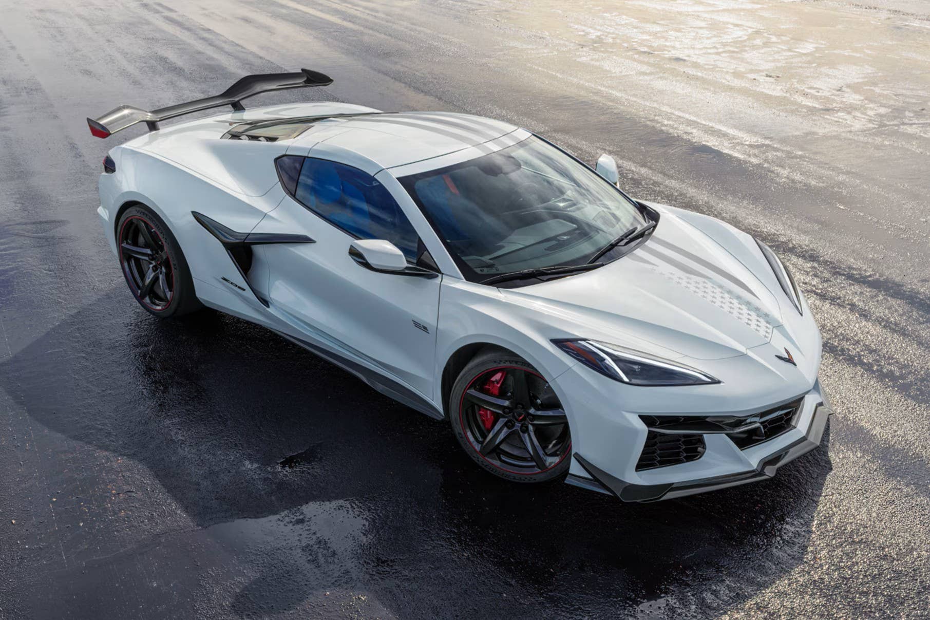 2026 Chevrolet Corvette Z06 Coupe Stars & Steel in Arctic White high front angled view