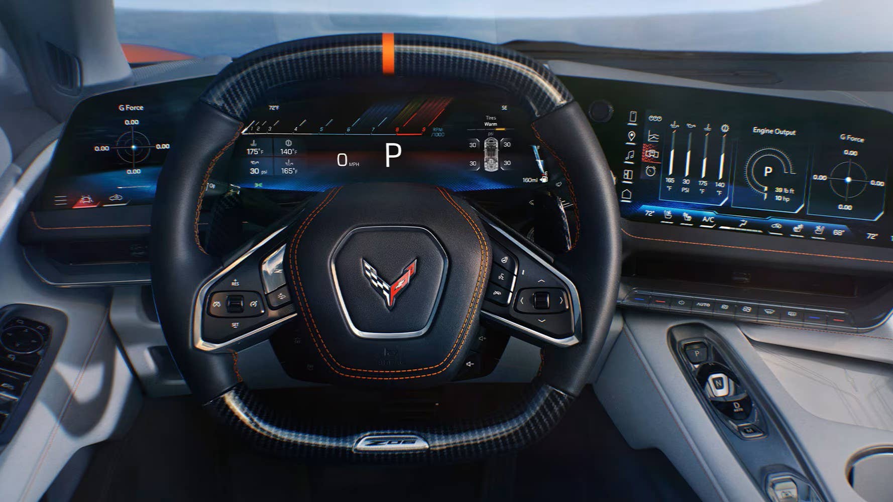 2026 Chevrolet Corvette Z06 Sky Cool and Medium Ash Gray interior driver area