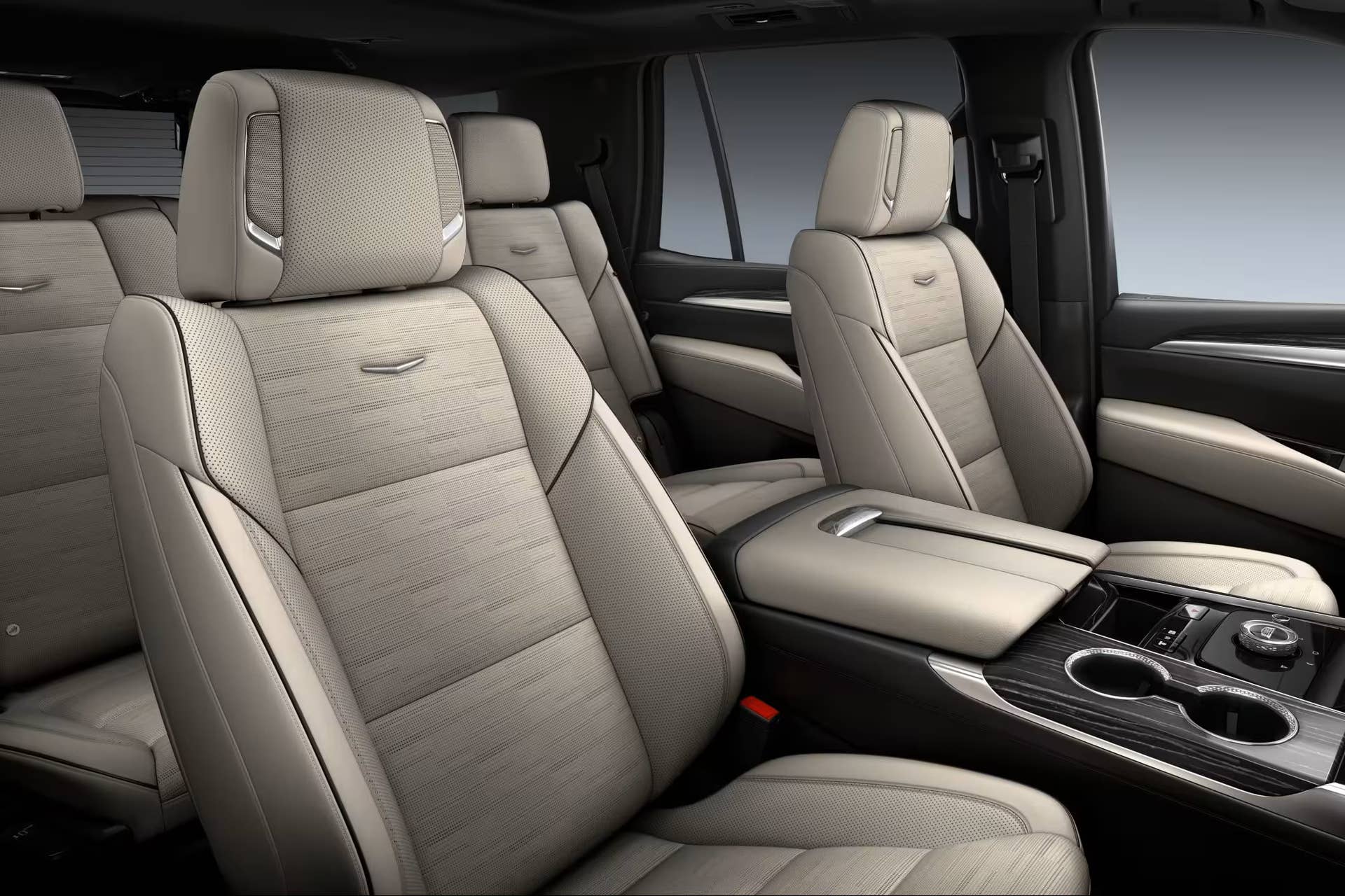 2026 Cadillac Escalade Sport Whisper Beige interior front 2 rows
