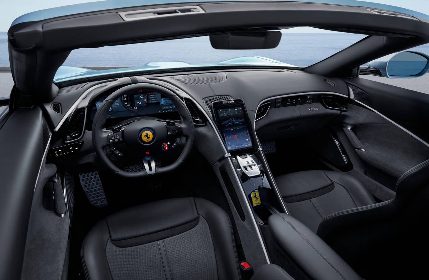 2025-2026 Ferrari Roma Spider black interior front cabin
