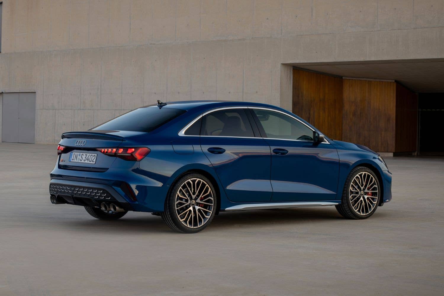 2027 Audi S3 in blue rear angled view