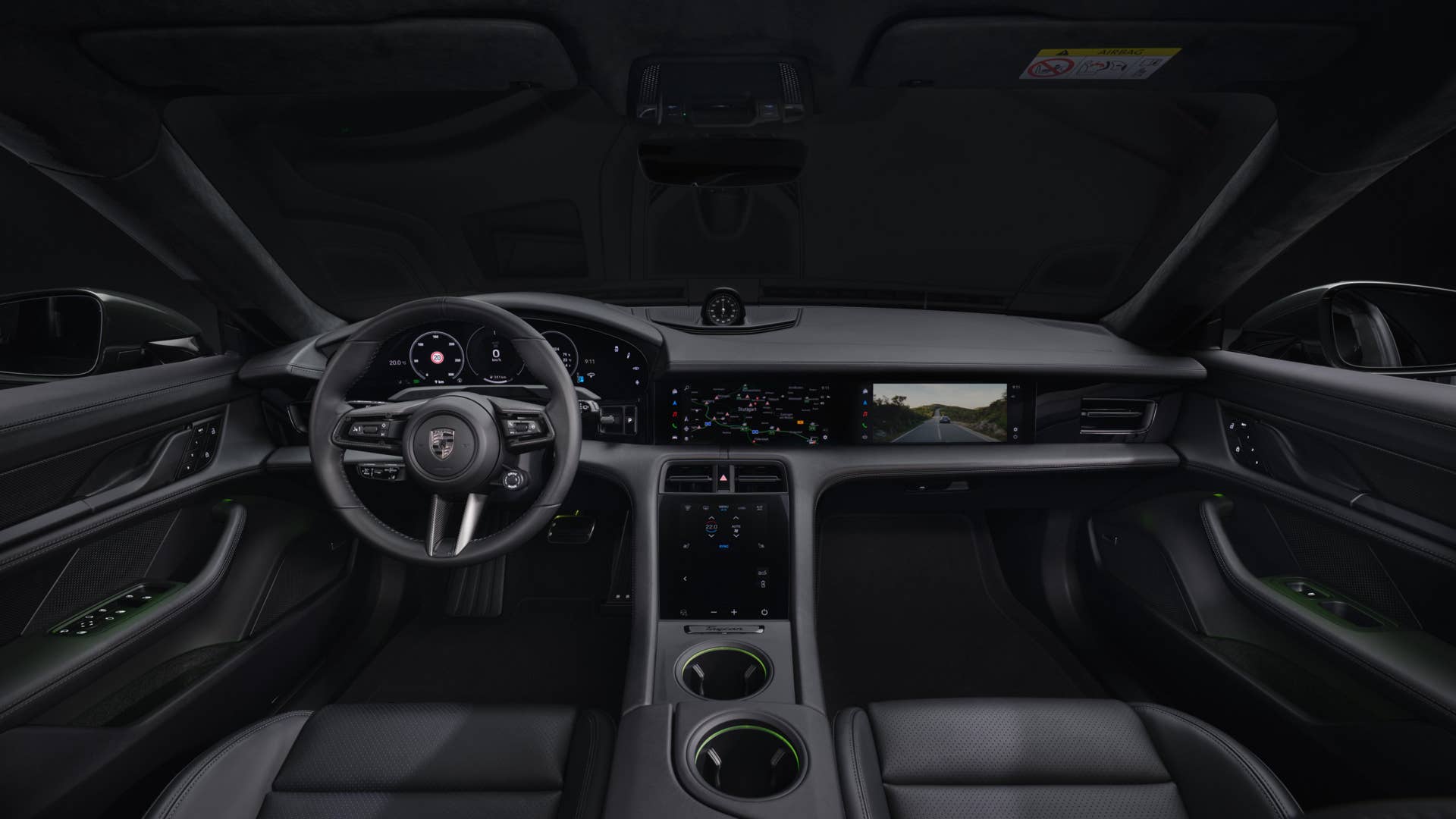 2026 Porsche Taycan Cross Turismo black interior front cabin