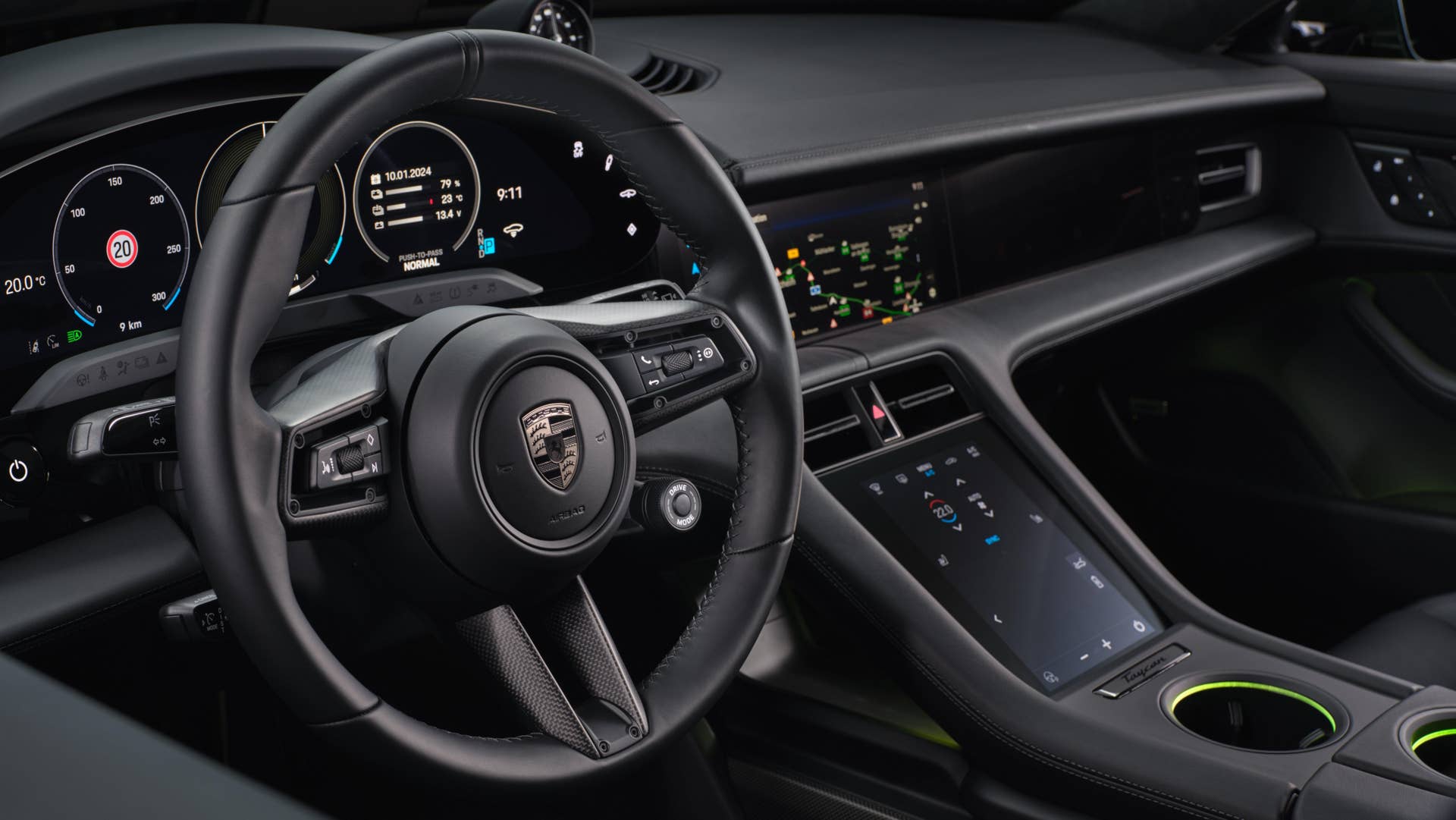 2026 Porsche Taycan Cross Turismo black interior driver area
