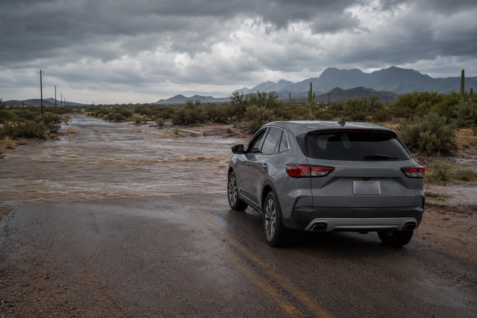 Stormy desert road