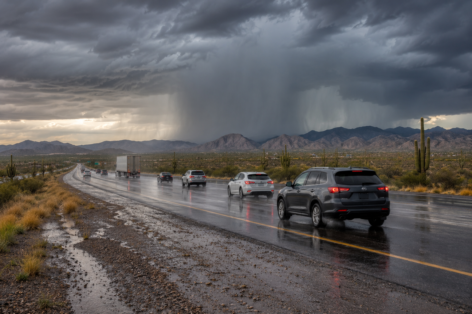 Stormy desert highway