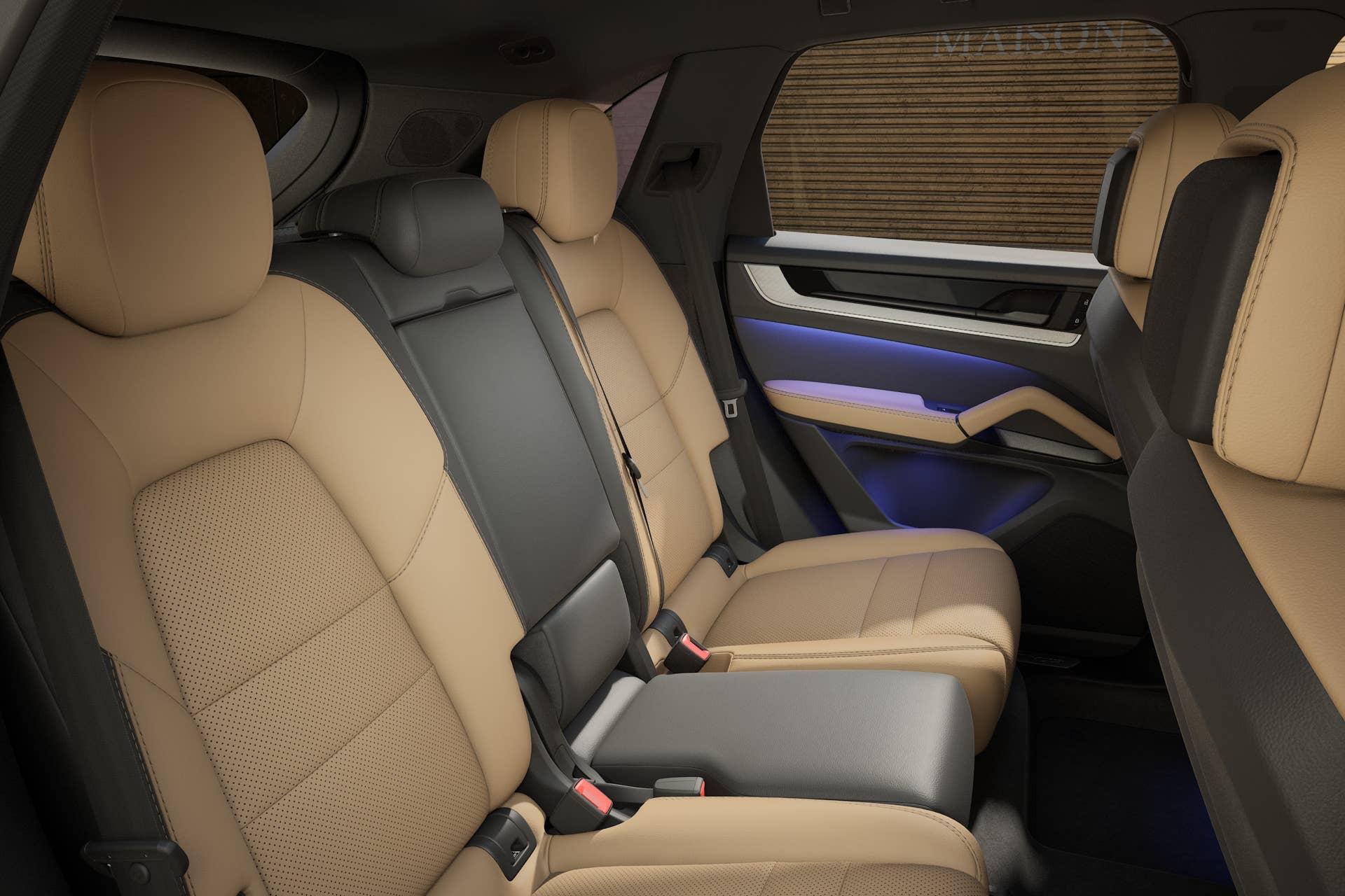 2027 Porsche Cayenne S Black and Mojave Beige interior rear seats
