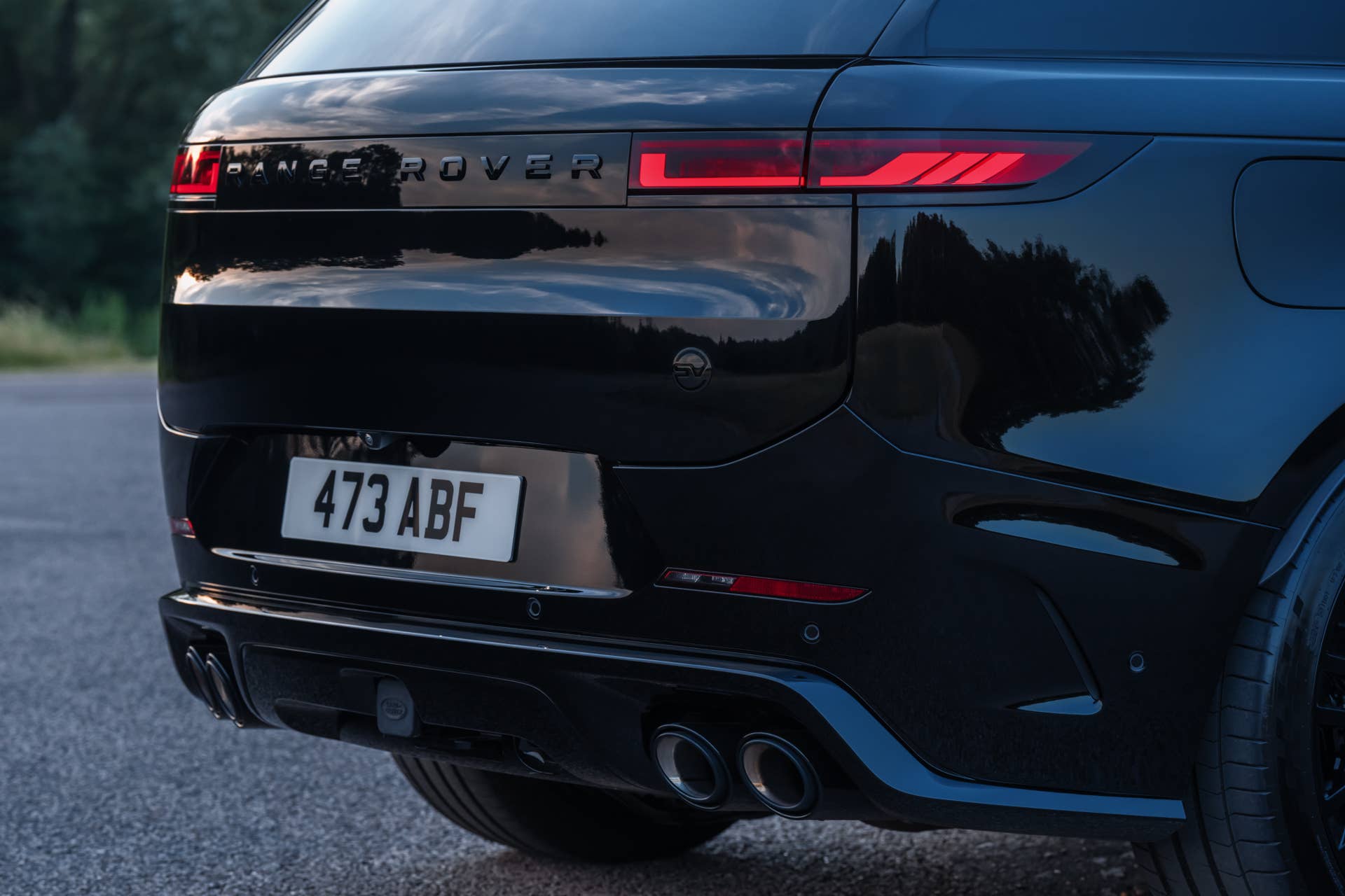2026 Land Rover Range Rover Sport SV Black in Narvik Black rear angled view closeup