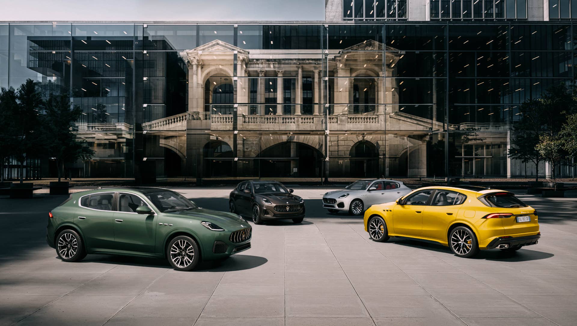 2025-2026 Maserati Grecale Folgore family in green, gray, silver, and yellow