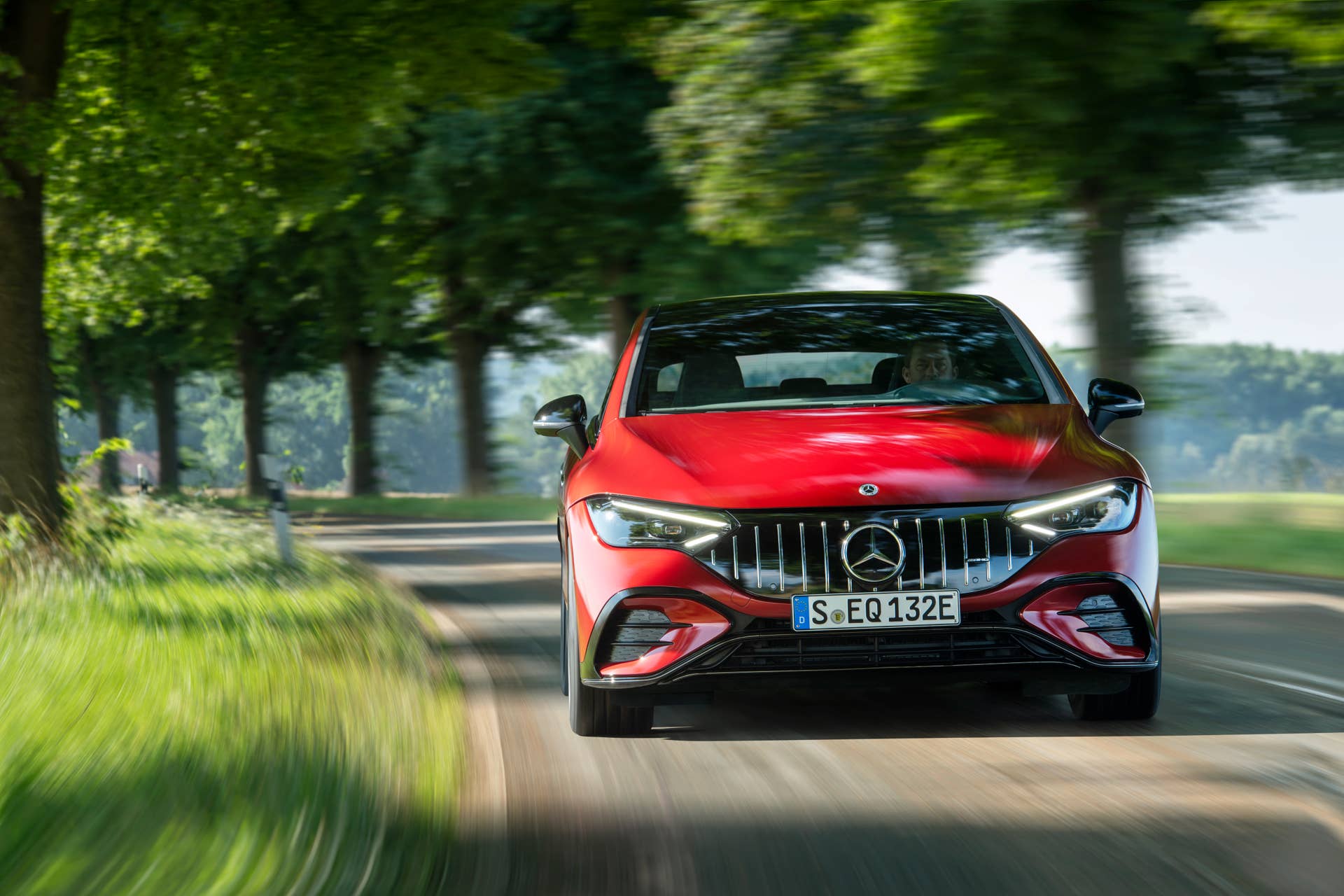 2025-2026 Mercedes-AMG EQE in red front view