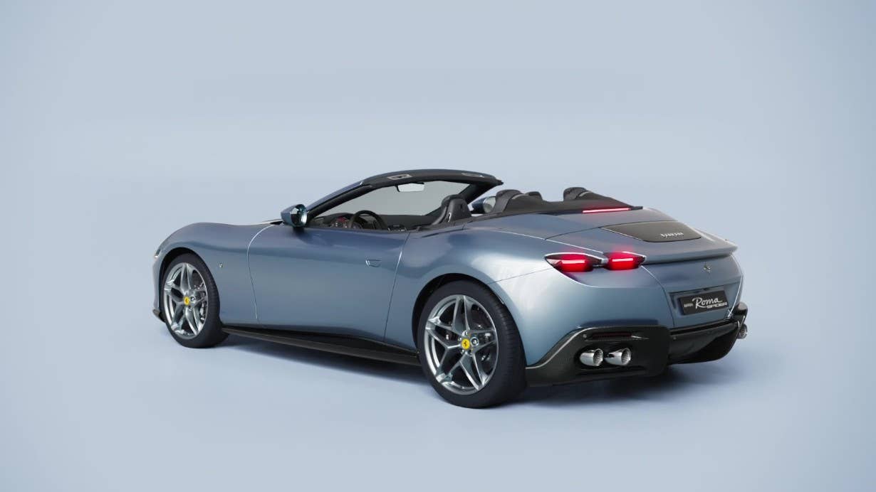 2025-2026 Ferrari Roma Spider in blue top down rear angled view