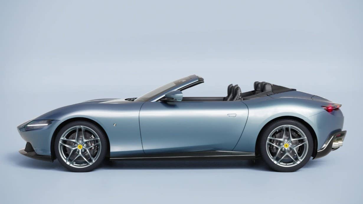 2025-2026 Ferrari Roma Spider in blue top down side view