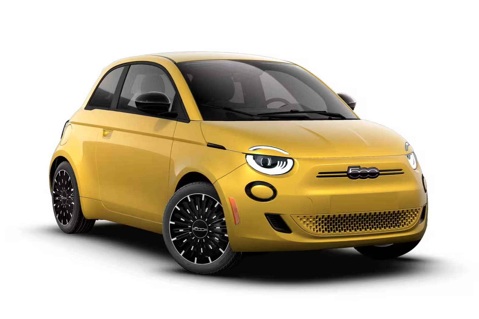 2026 Fiat 500e Pop in Miami Sunset front angled view