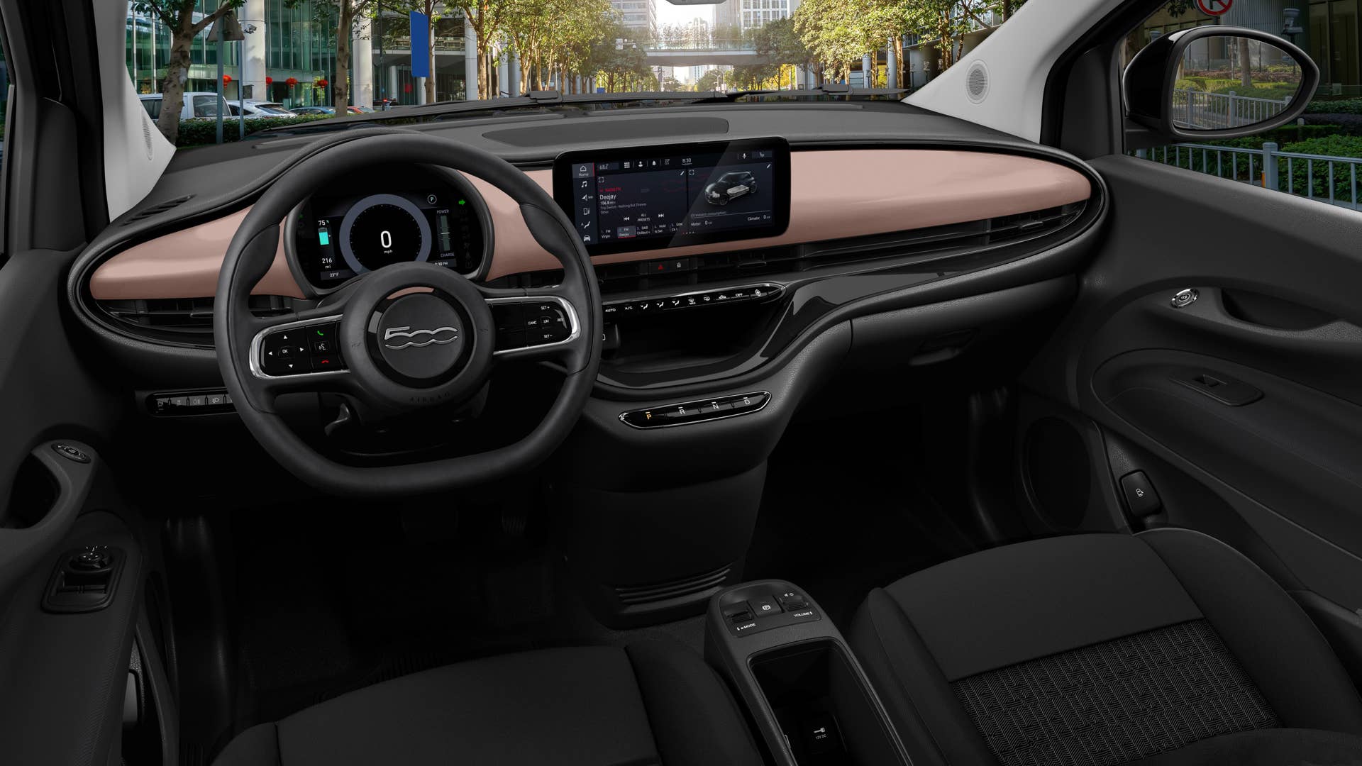 2026 Fiat 500e black interior front cabin