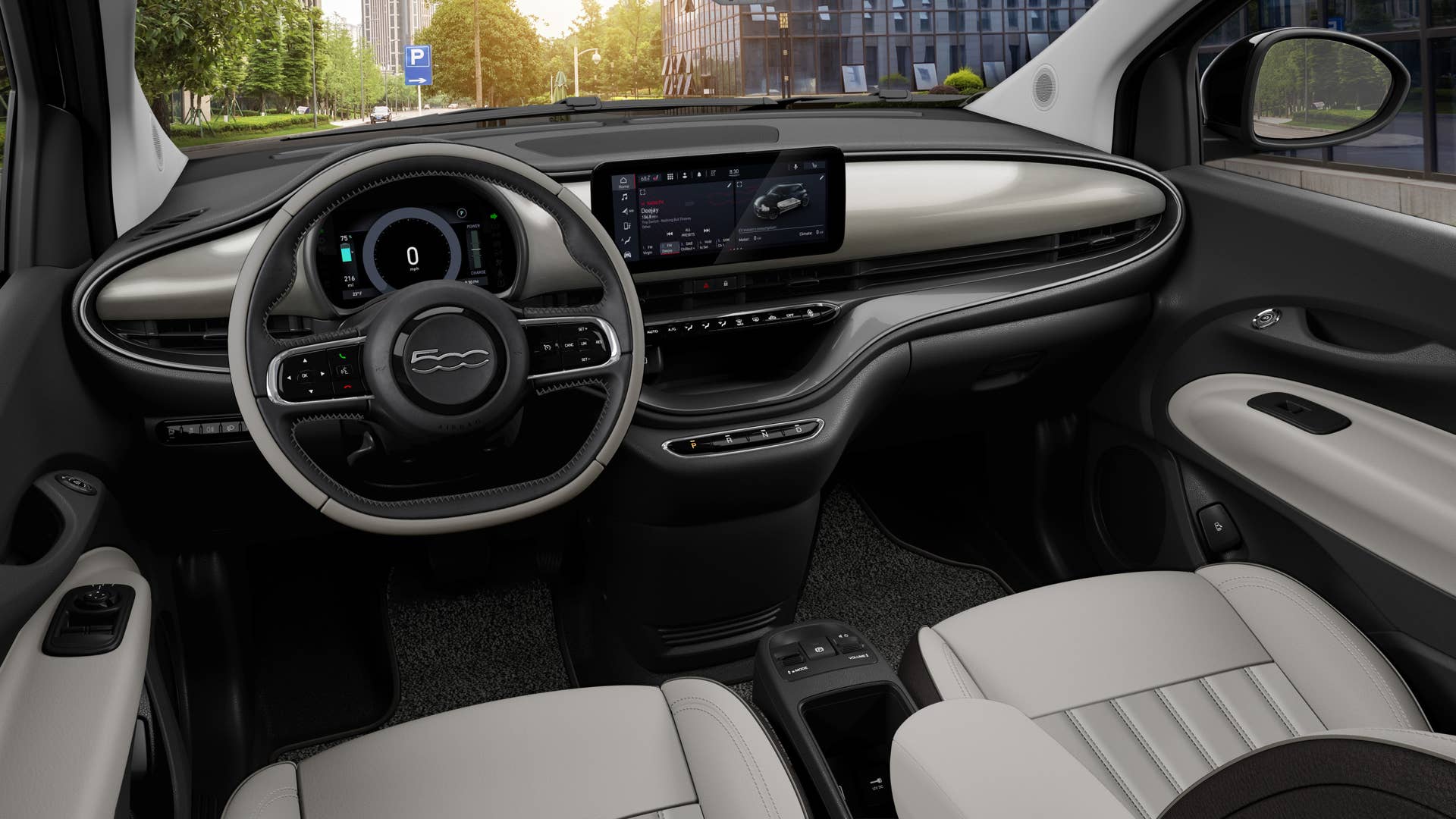 2026 Fiat 500e beige interior front cabin