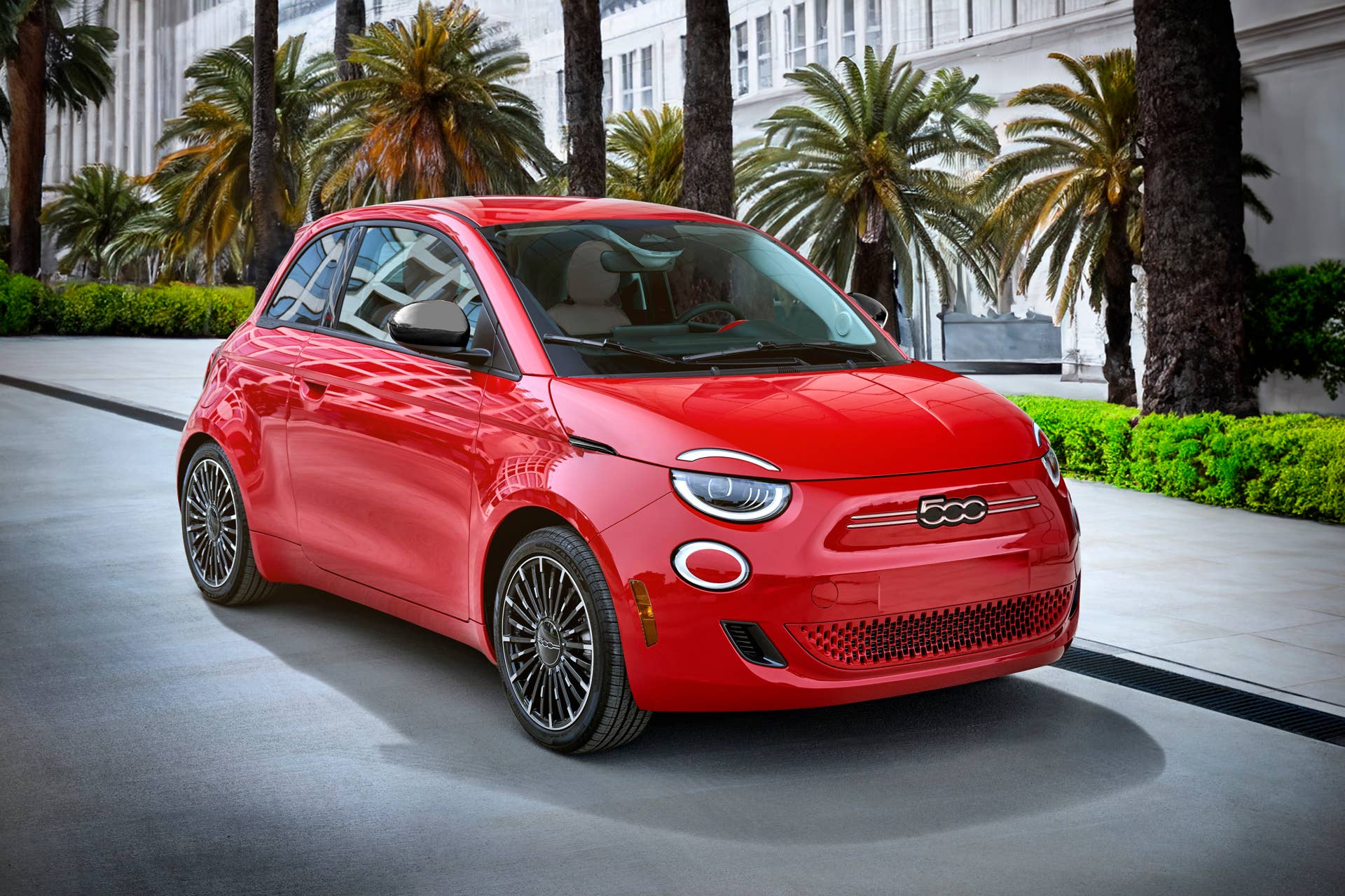 2026 Fiat 500e Pop in Red by (RED) front angled view