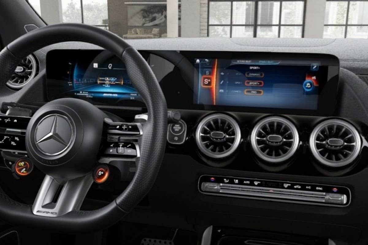 2026 Mercedes-AMG GLA 35 Classic Red and Black interior driver area