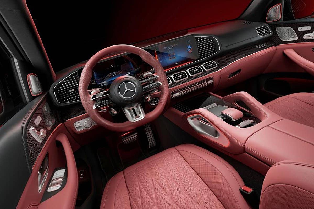 2026 Mercedes-AMG GLS 63 MANUFAKTUR Artic Silver edition red and black interior front cabin