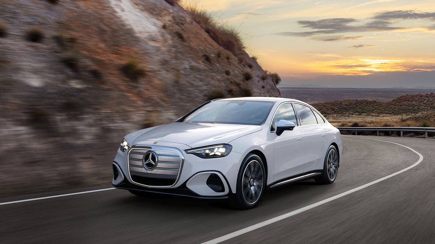 2027 Mercedes-Benz C-Class Electric front three-quarter view highlighting sustainable design and premium styling