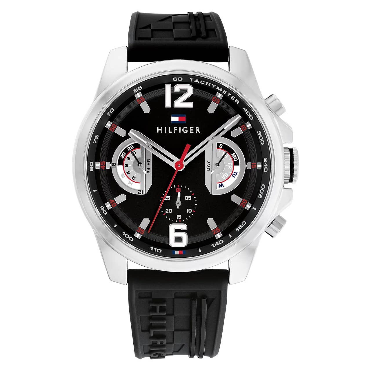 The Tommy Hilfiger Men’s 46mm Black Quartz Racing Watch, pictured here, is now on sale at Macy's.