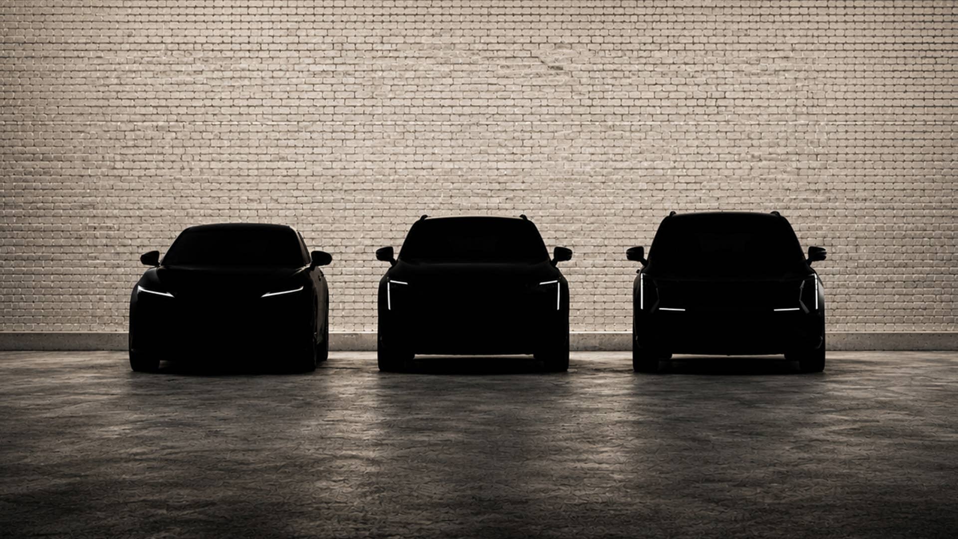 Silhouettes of Kia EV9, Lexus RZ, and Toyota bZ