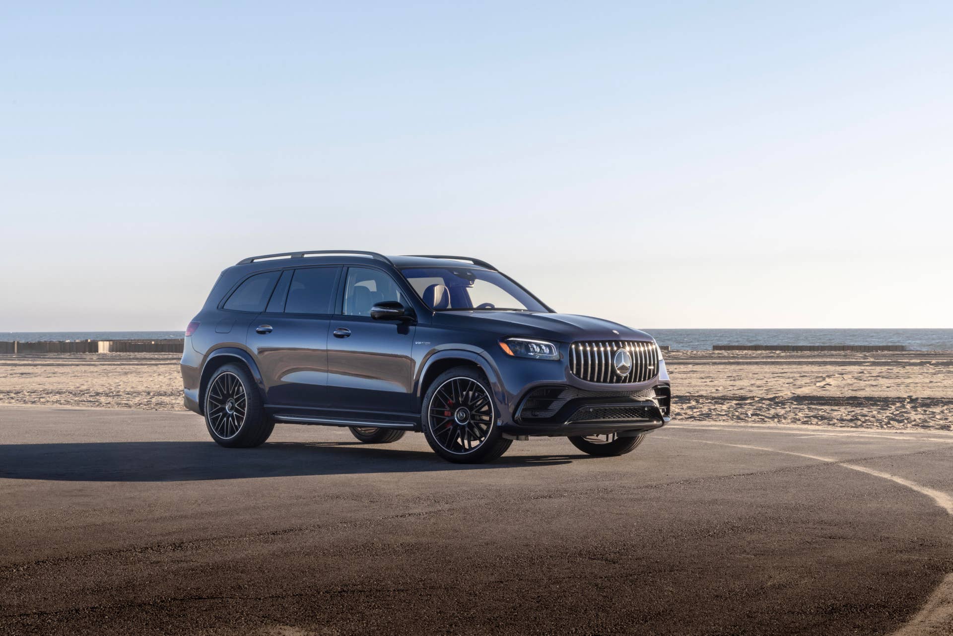 2025-2026 Mercedes-AMG GLS 63 in gray front angled view