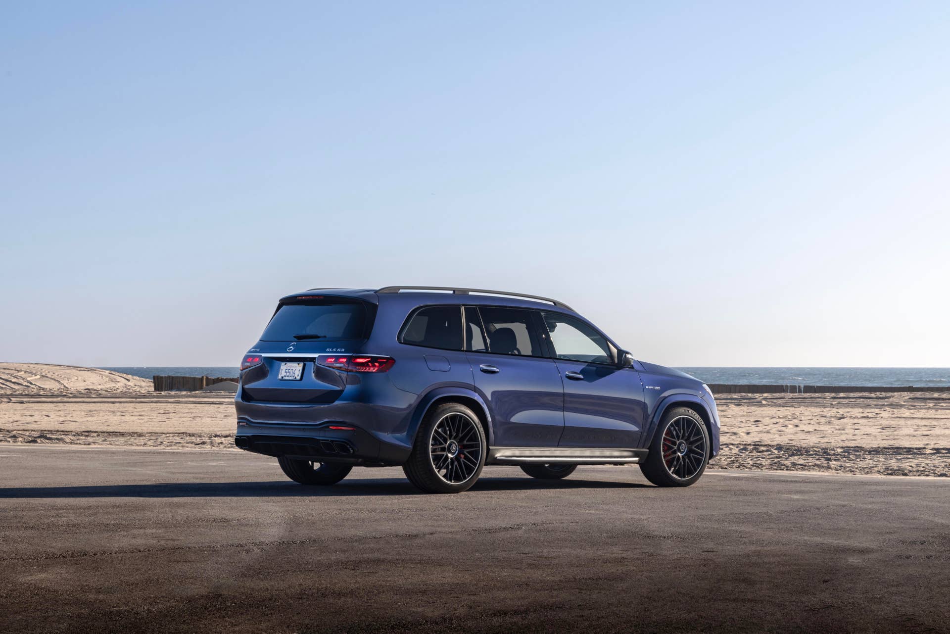 2025-2026 Mercedes-AMG GLS 63 in gray rear angled view
