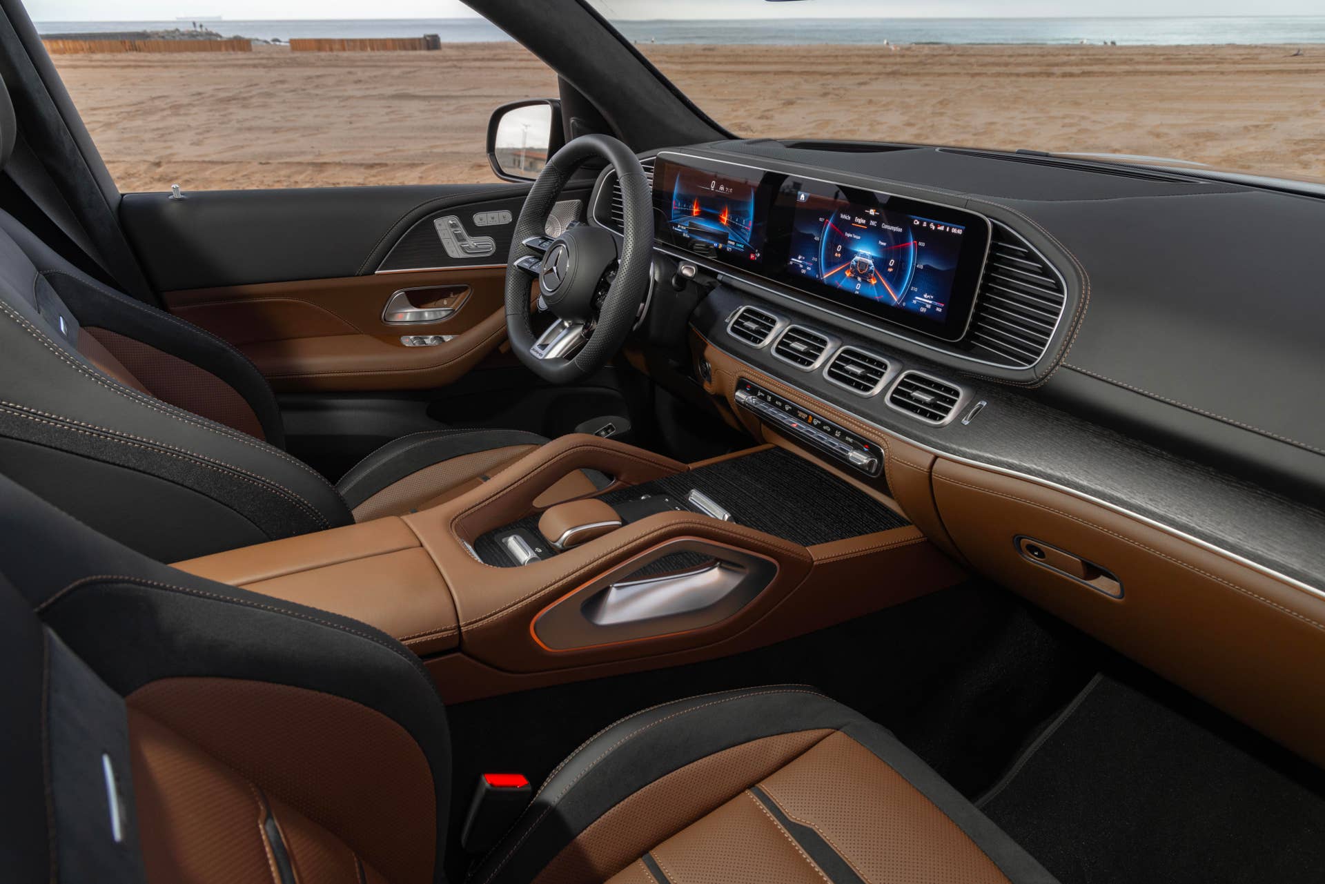 2025-2026 Mercedes-AMG GLS 63 tan interior front cabin side view