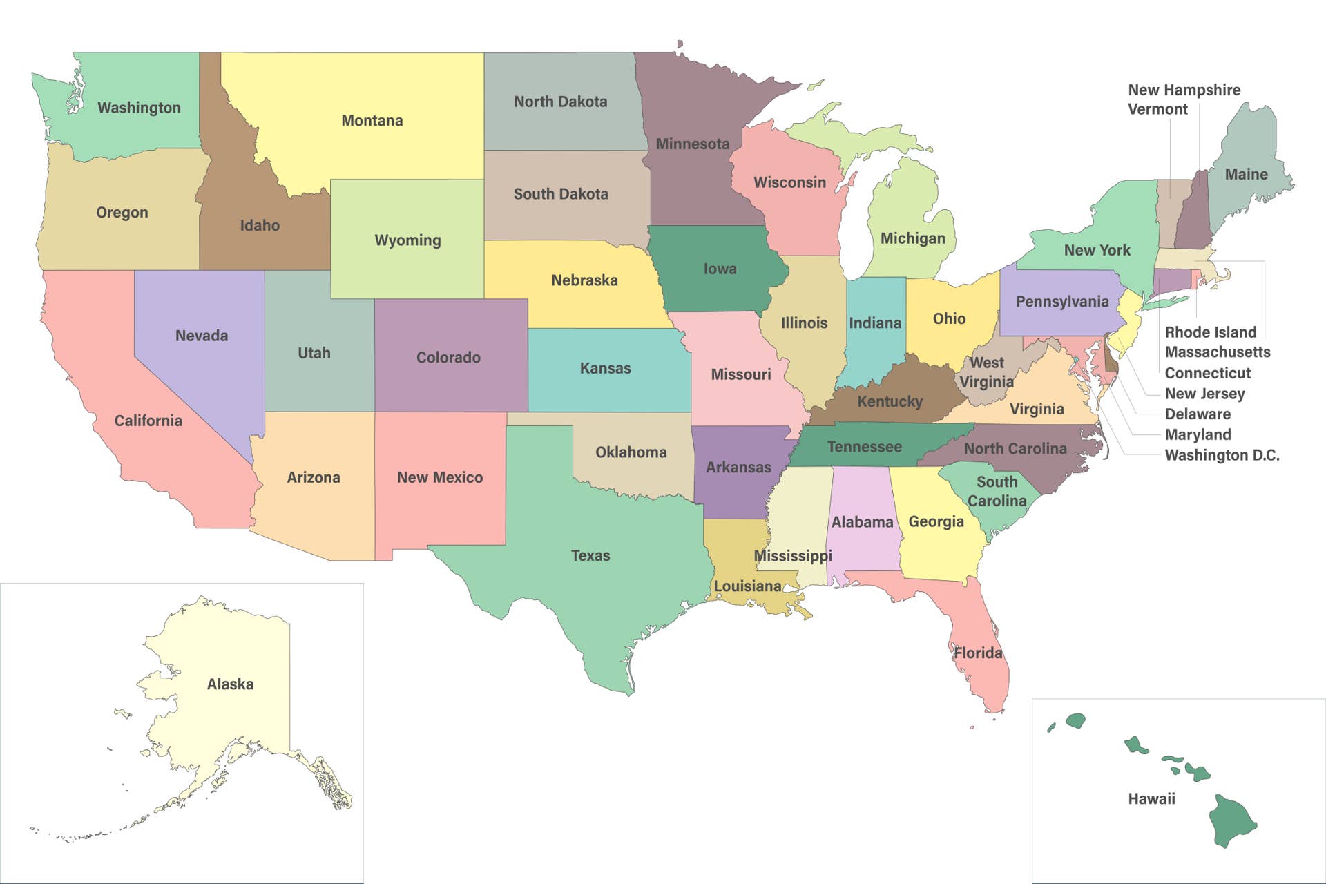 Highly detailed USA political map with states and cities