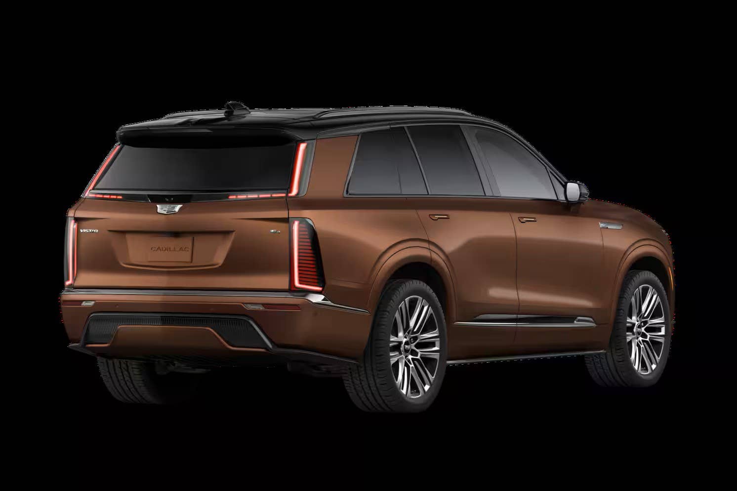 2027 Cadillac Vistiq Platinum in Adobe Frost rear angled view