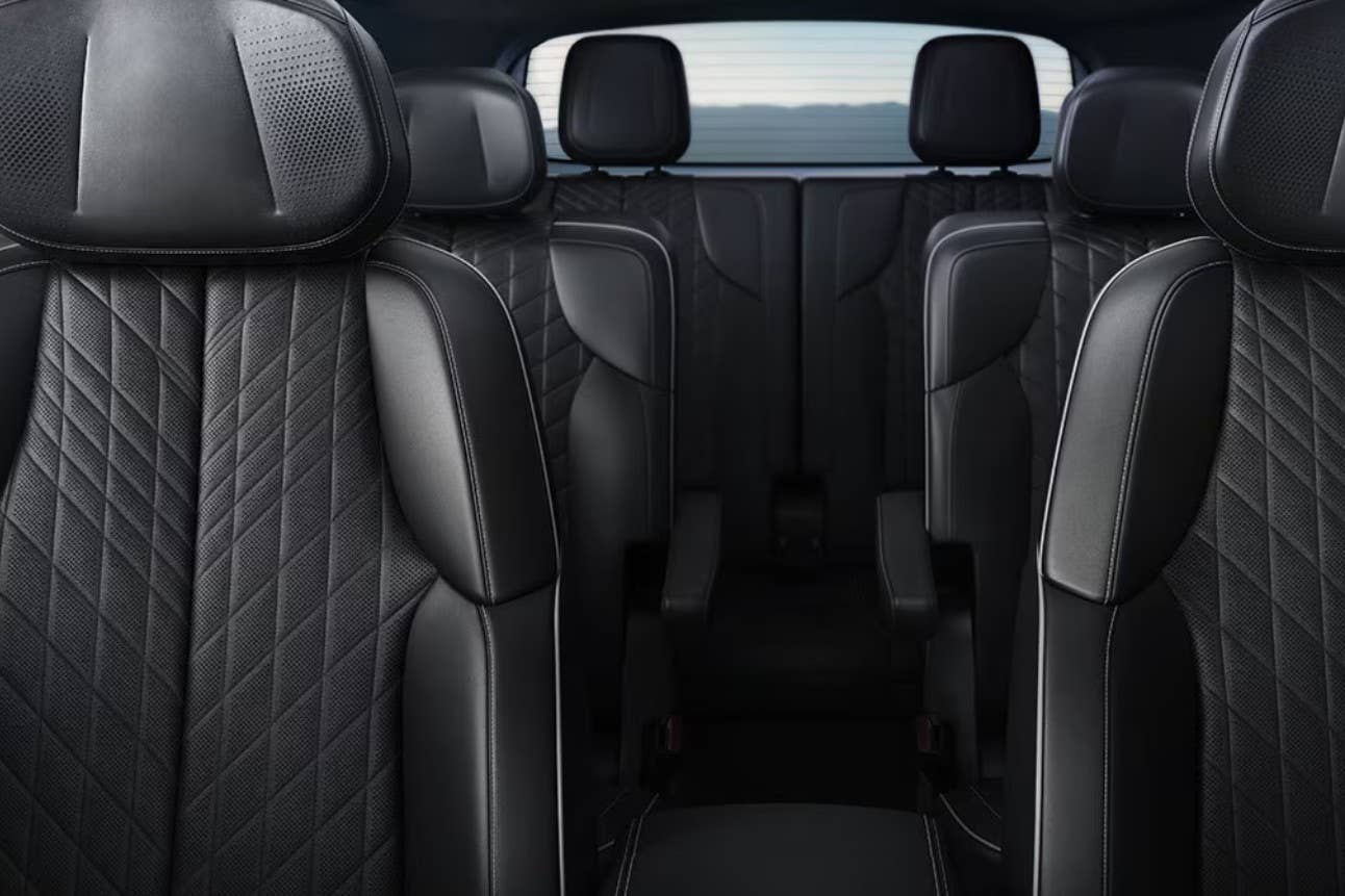 2027 Cadillac Vistiq Premium Luxury black interior with white piping and stitching