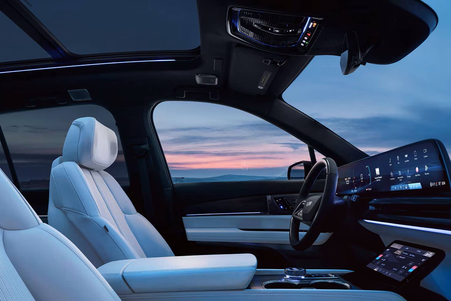 2027 Cadillac Vistiq Sport with Sheer Gray interior front cabin side view