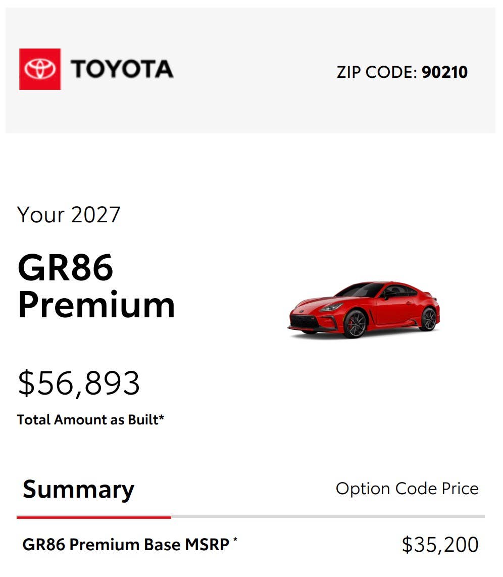Toyota GR86 fully loaded price