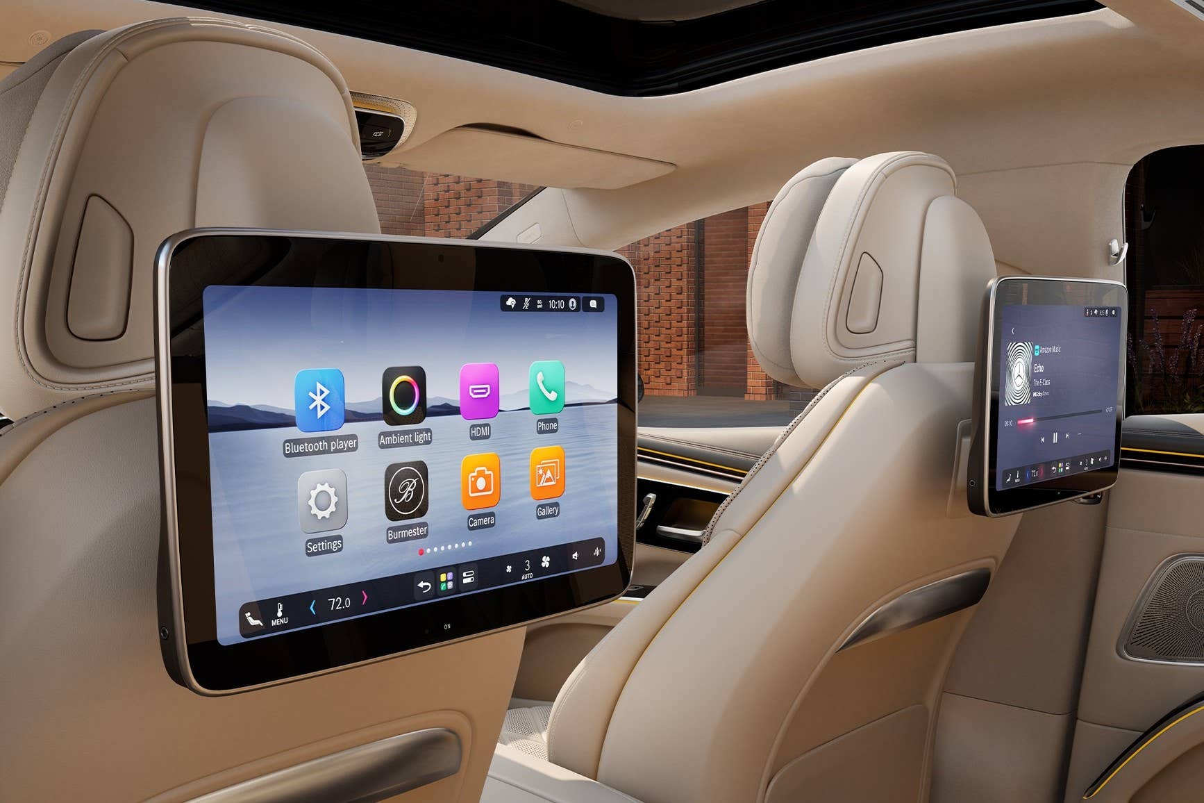 2027 Mercedes-Benz EQS Sedan beige interior rear-seat entertainment system