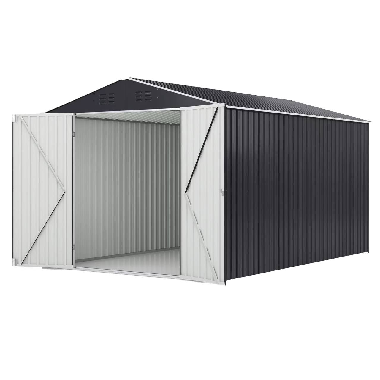 The Muchant 8-Foot by 12-Foot Outdoor Metal Storage Shed, pictured here, is now on sale at Walmart.