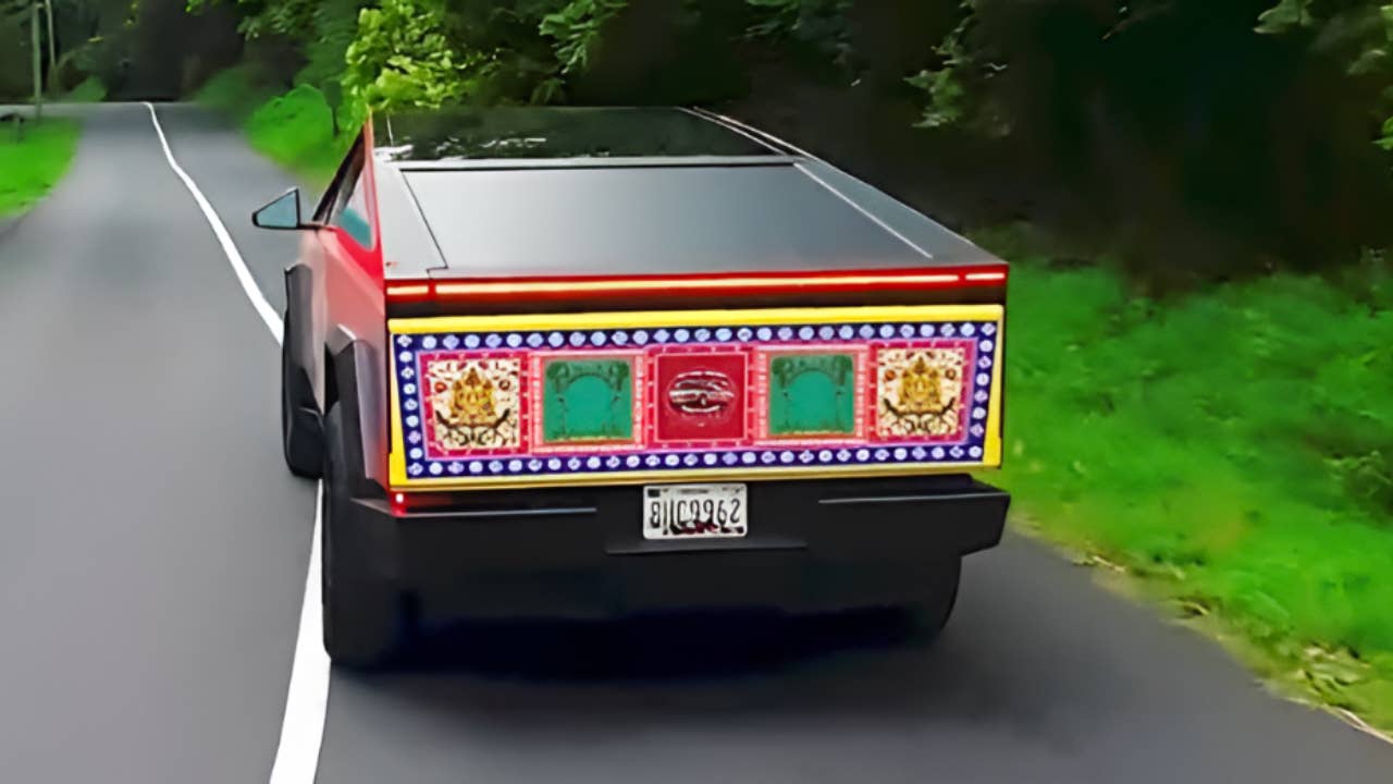 Custom-wrapped Tesla Cybertruck rear