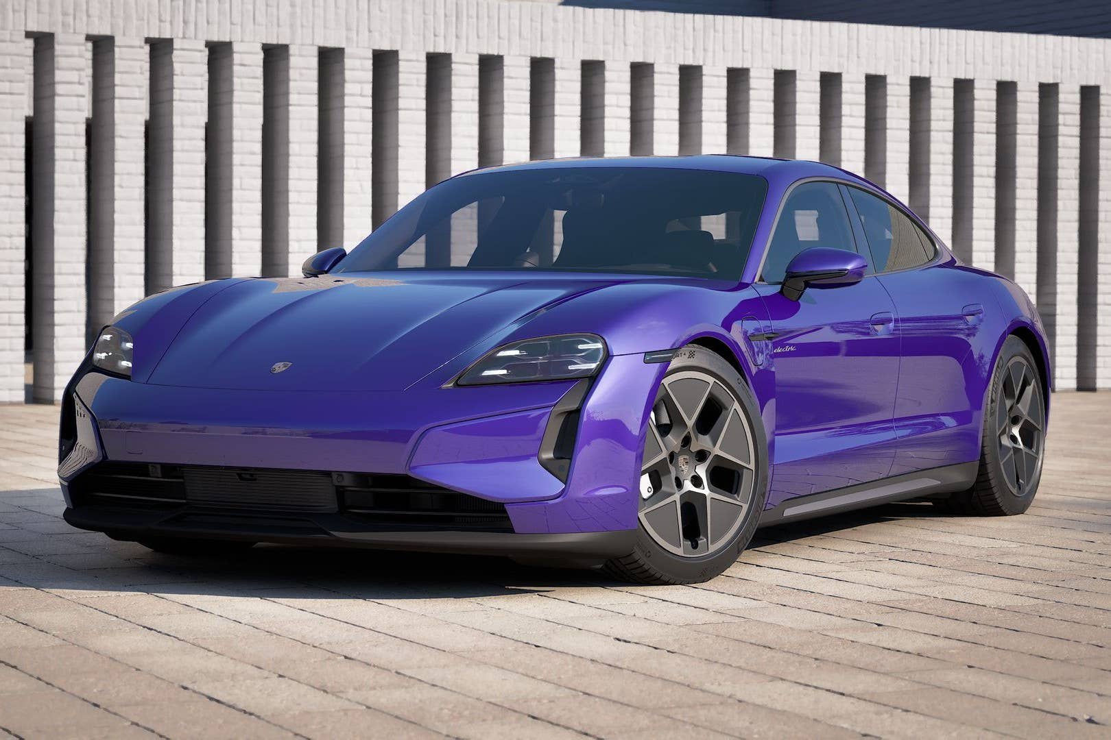 2027 Porsche Taycan Turbo in Purple Sky front angled view
