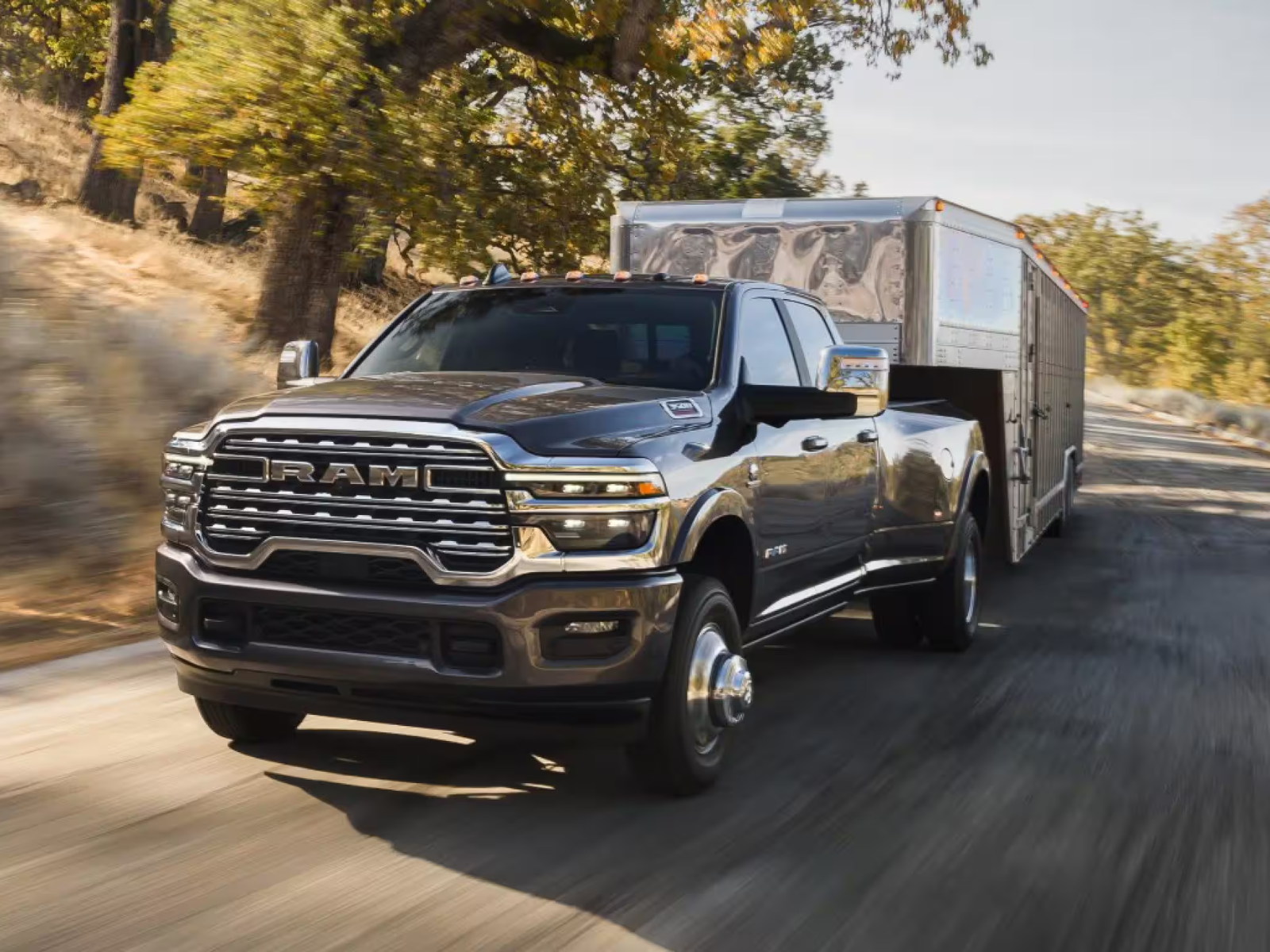 2027 Ram 3500 front angled view towing