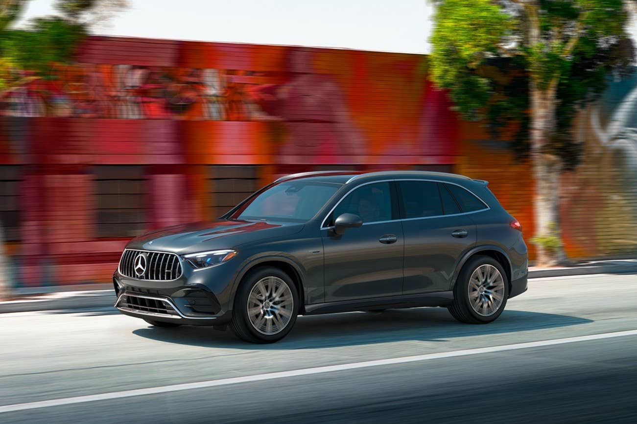 2027 Mercedes-AMG GLC 53 SUV front angled view driving