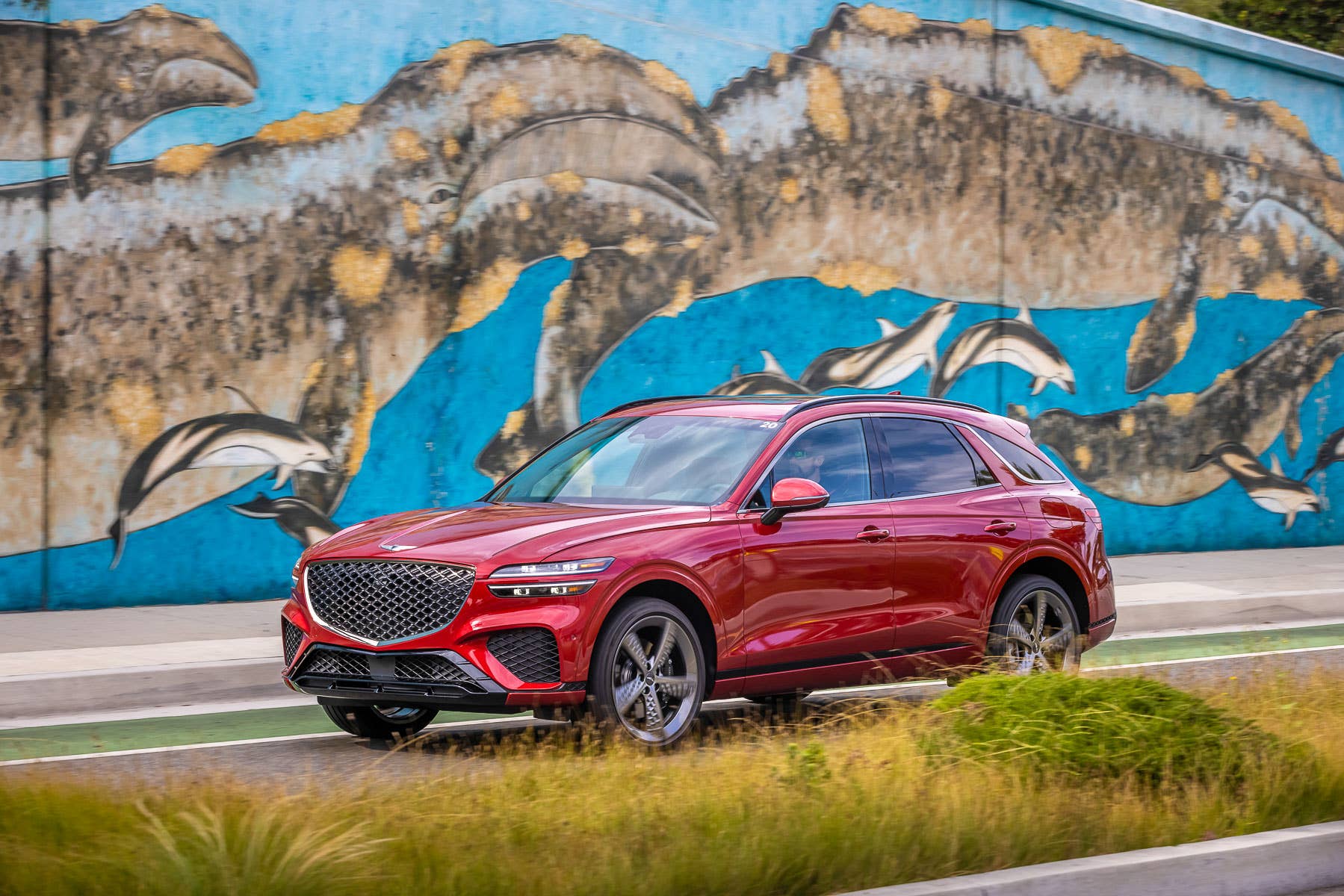 2025 Genesis GV70 in red front angled view