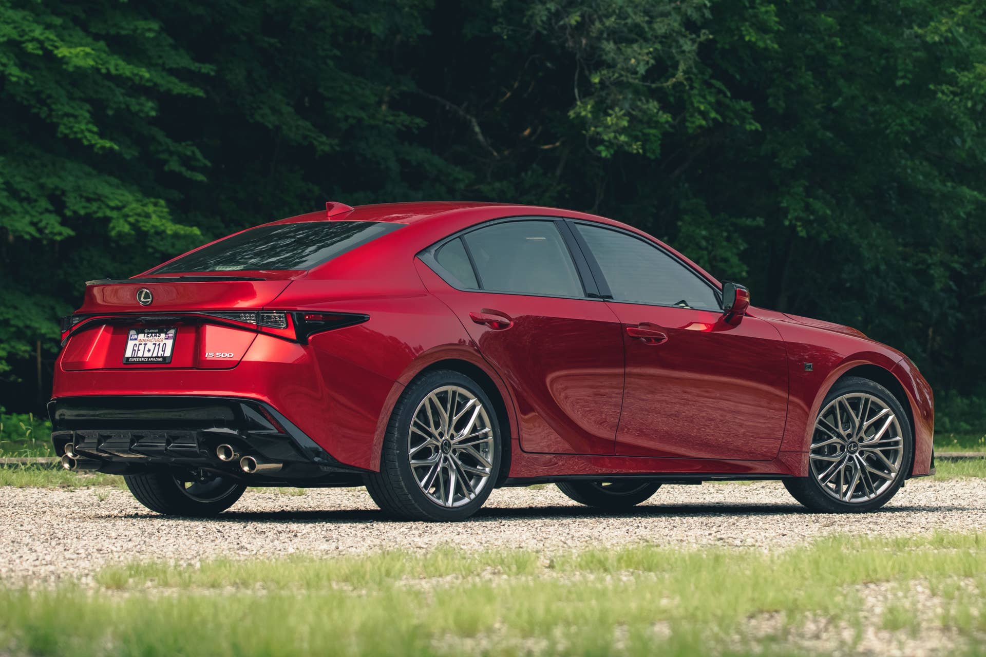 2022 Lexus IS500 F Sport Performance in red rear angled view