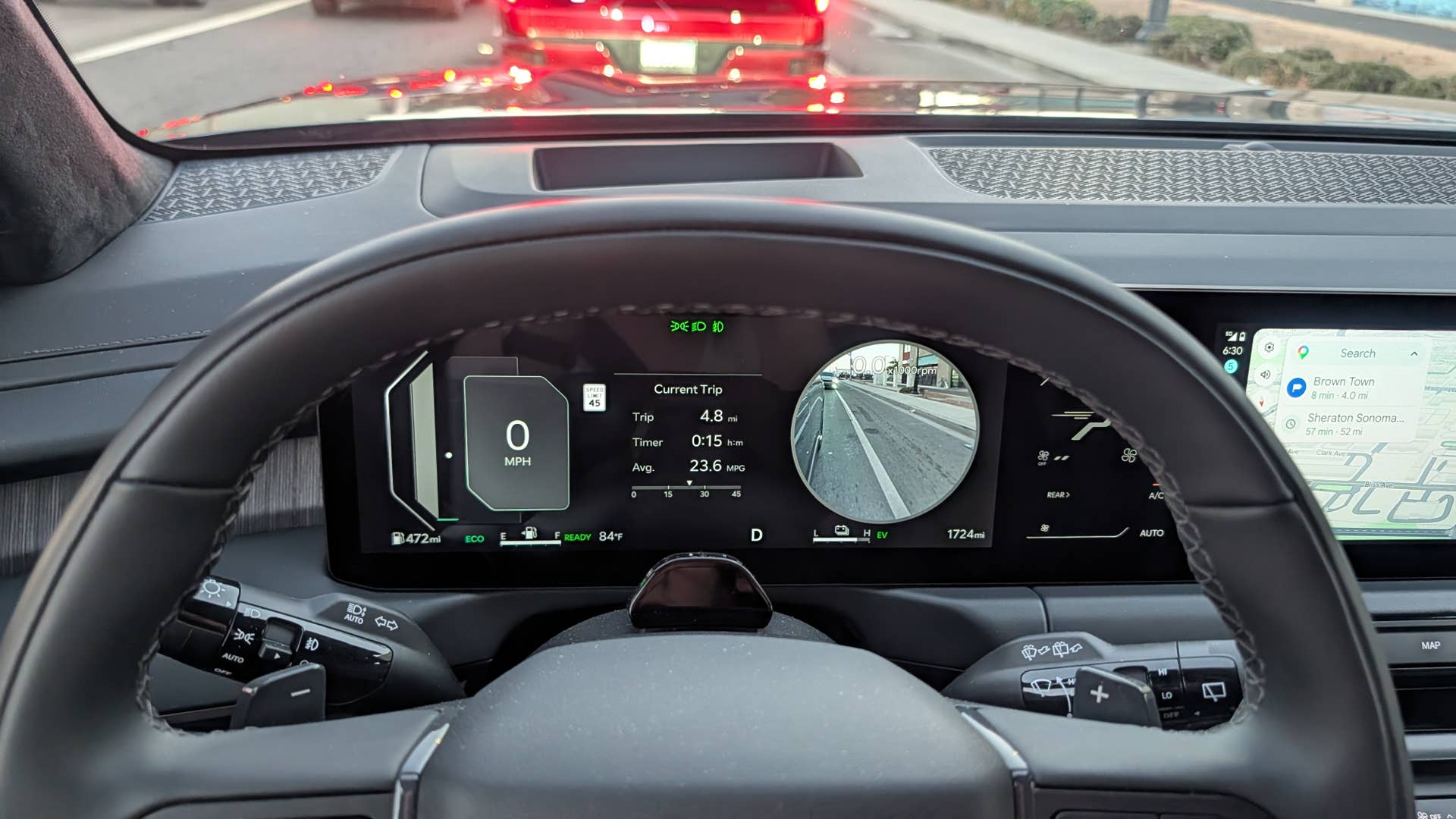 The driver display of the 2027 Kia Telluride HEV, highlighting the blind spot camera