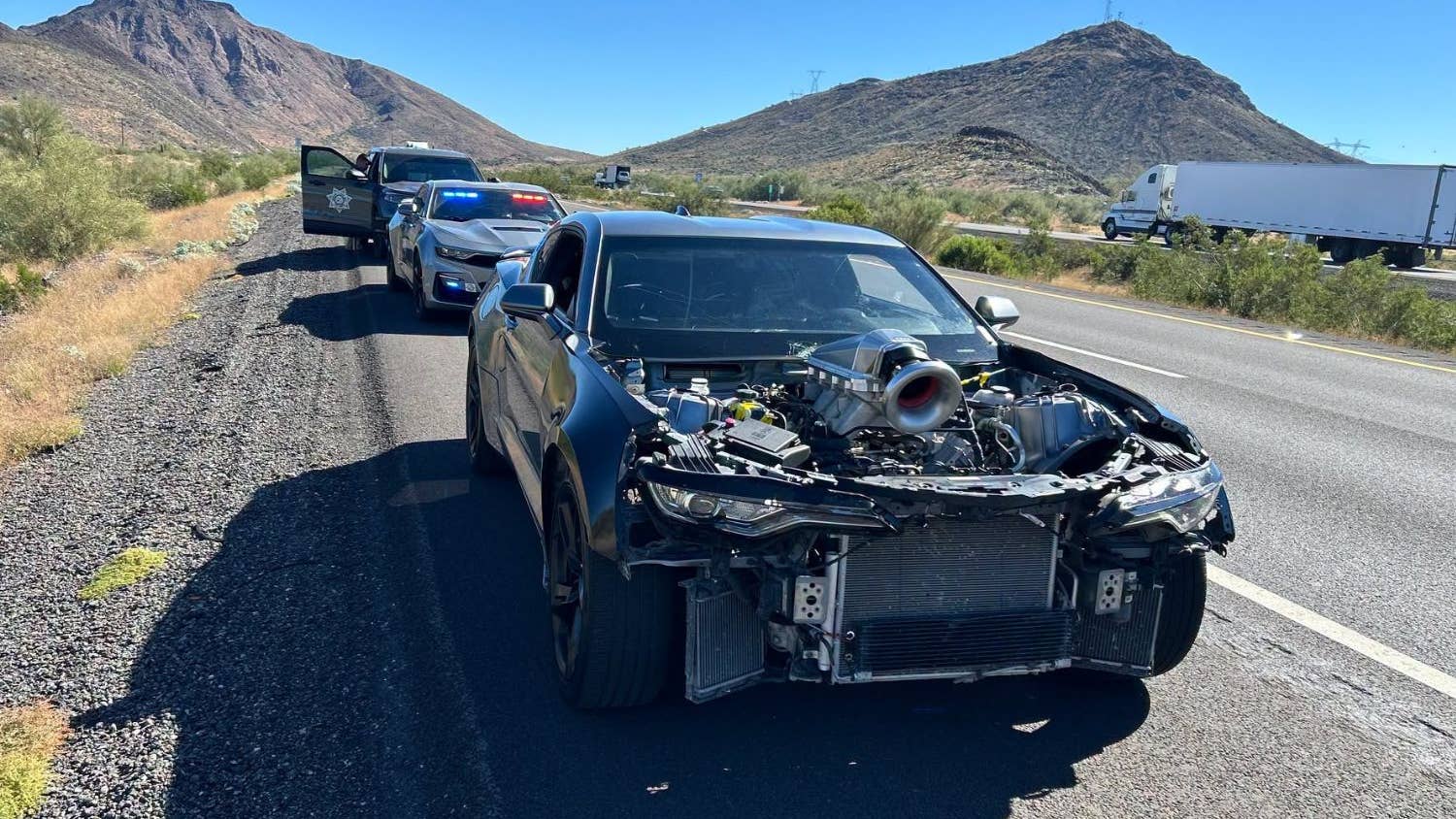 Hoodless Chevrolet Camaro busted by Arizona DPS