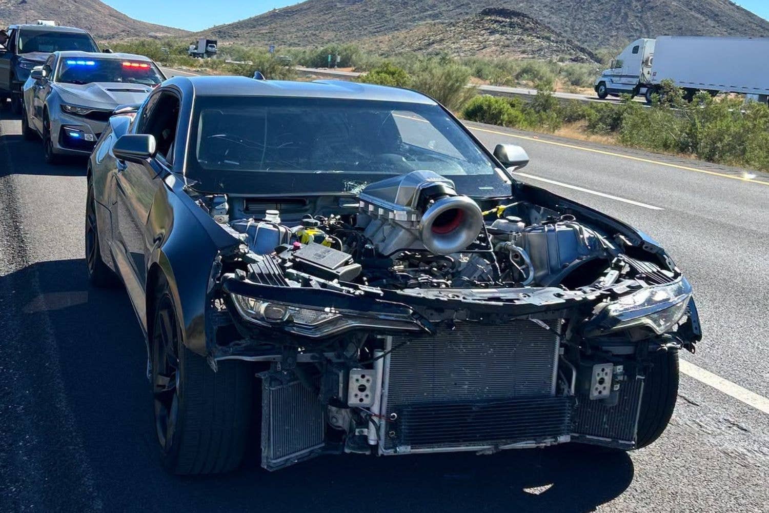 Hoodless Chevrolet Camaro busted by Arizona DPS