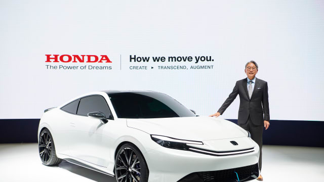 Honda Motor Co., Ltd. President and CEO Toshihiro Mibe presents the Prelude Concept at the Japan Mobility Show 2023