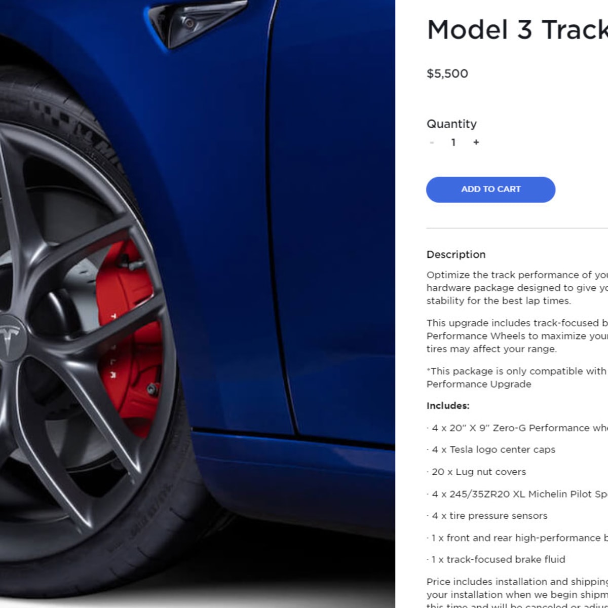 Tesla model 3 track package sale