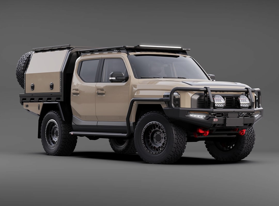 Kia Tasman with ARB 4x4 Accessories front quarter with storage at the back